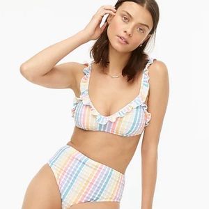 JCrew French rainbow gingham seersucker bikini top